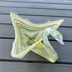 Art Glass Swan Bowl MCM Mid Century Hand Blown Sooner Murano Style Glass Vintage